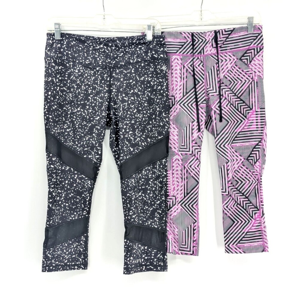 80s Style Cropped Colorful Fun Leggings Bundle Lot Of 2 Yoga Gym Size Medium
